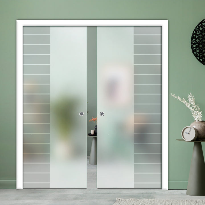 DOUBLE SLIDING POCKET GLASS DOOR WITH TRACK SYSTEM DPTS - 2603 - DoorDiscounter