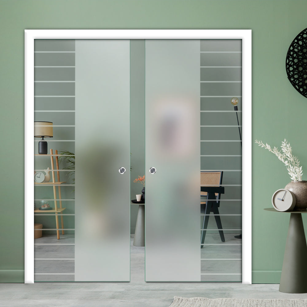 DOUBLE SLIDING POCKET GLASS DOOR WITH TRACK SYSTEM DPTS - 2603 - DoorDiscounter