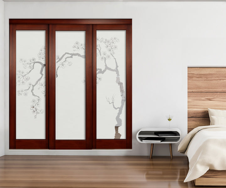 3 Leaf Sliding Bypass Closet Door with Frosted Panel Mec3 - 0195