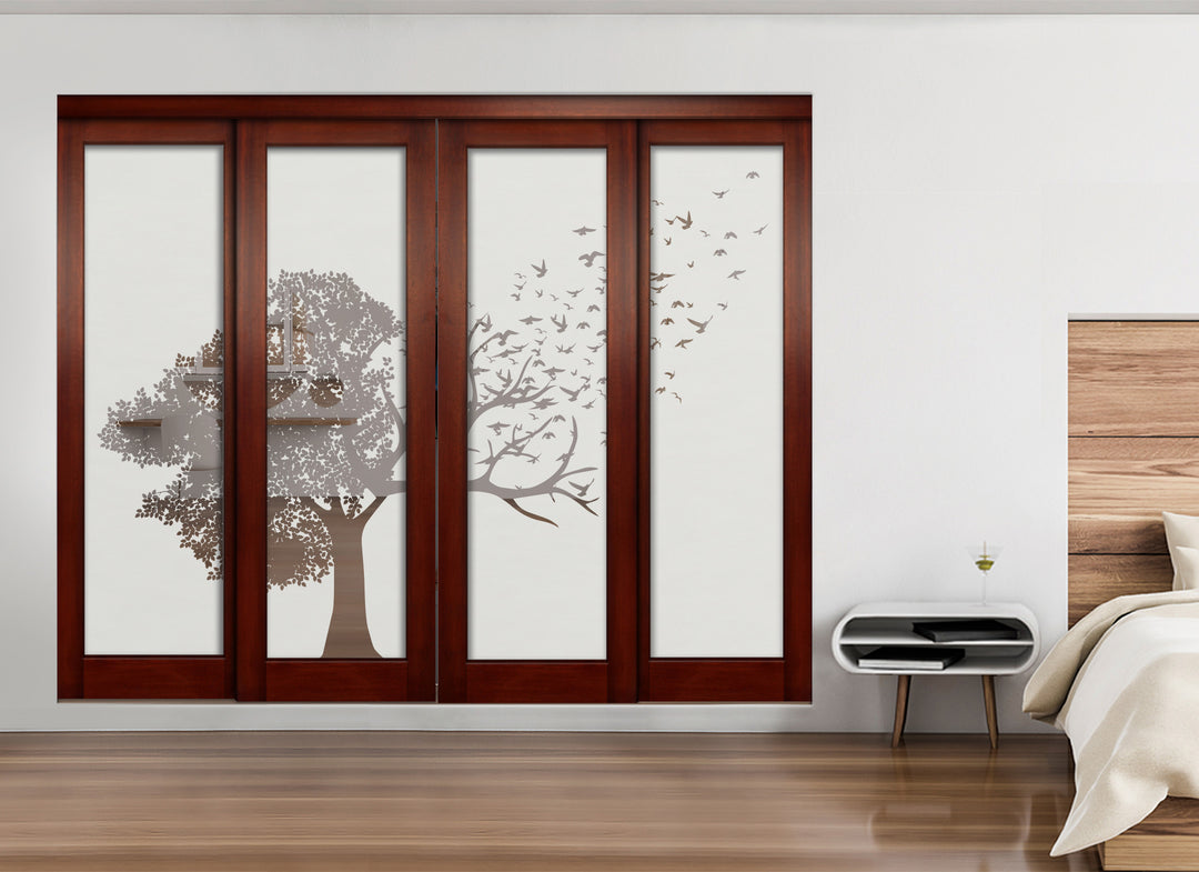 4 Leaf Sliding Bypass Closet Door with Frosted Panel Mec4 - 0534 - DoorDiscounter