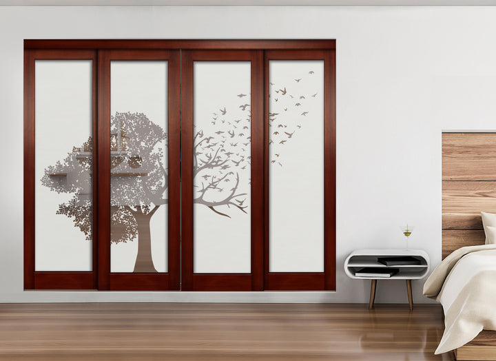 4 Leaf Sliding Bypass Closet Door with Frosted Panel Mec4 - 0534 - DoorDiscounter