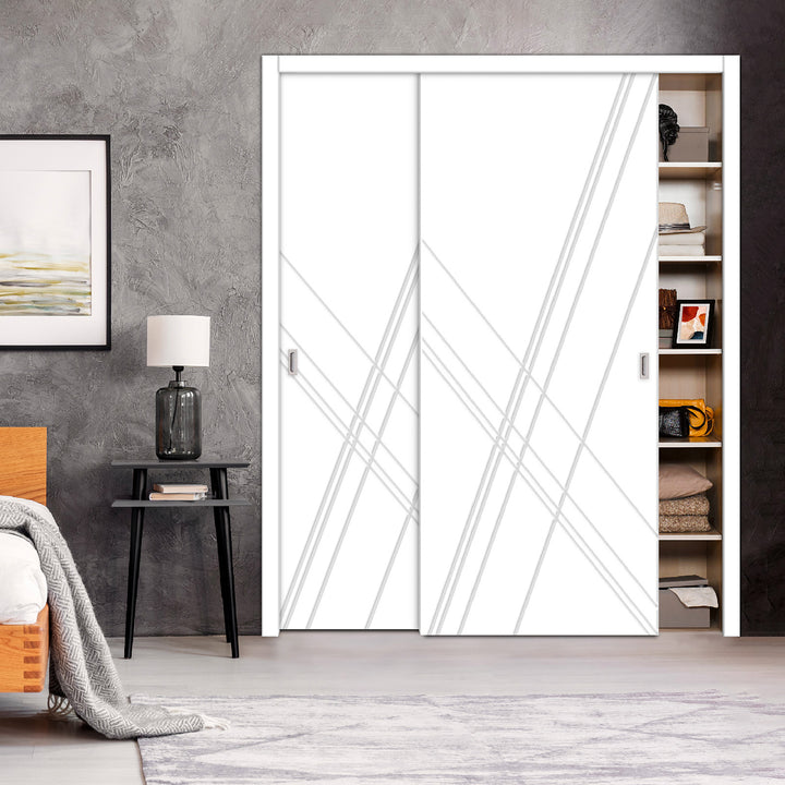 2 Leaf Bypass Sliding Closet Door with Modern Engraved Design & Hardware Kit 2SCD -0015 - DoorDiscounter