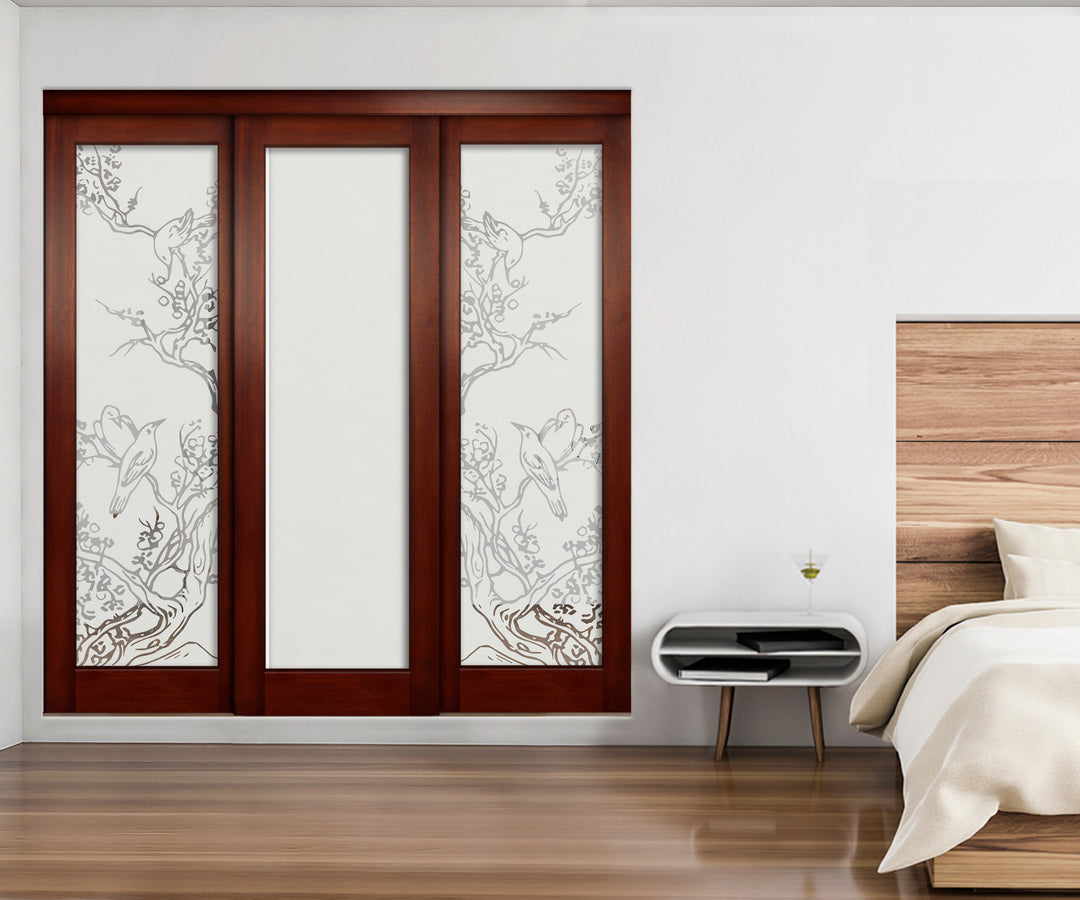 3 Leaf Sliding Bypass Closet Door with Frosted Panel Mec3 - 0196