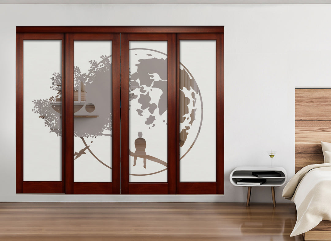 4 Leaf Sliding Bypass Closet Door with Frosted Panel Mec4 - 0535