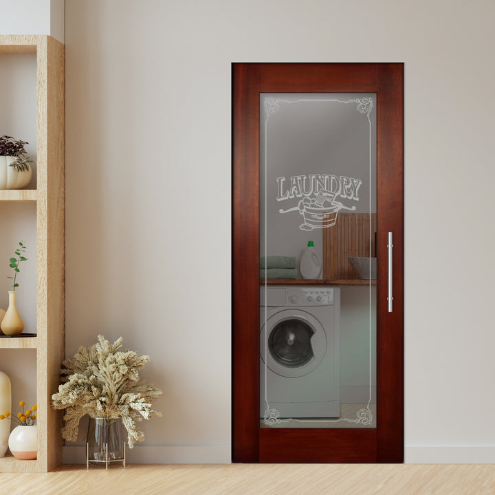 Self Closing Pivot Wooden Glass Door with Laundry Design Pwgd - 0441