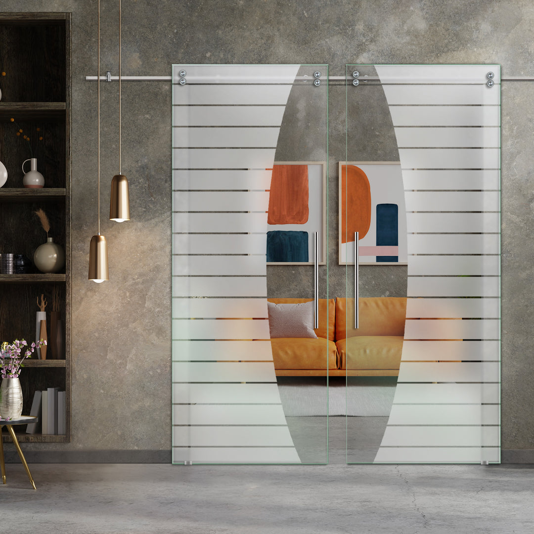 Double Sliding Glass Barn Door With Frosted Designs V2000 Sgf2 - 0750 - DoorDiscounter