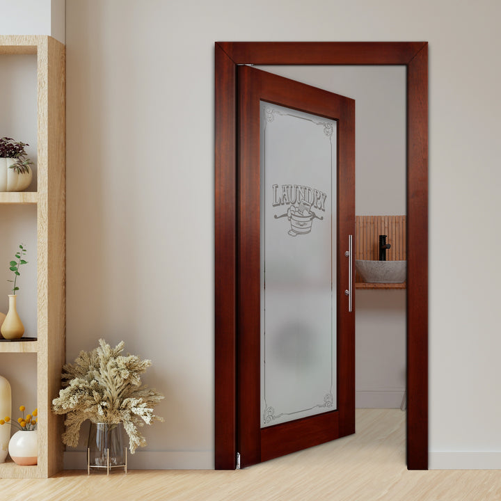 Self Closing Pivot Wooden Glass Door with Laundry Design Pwgd - 0441