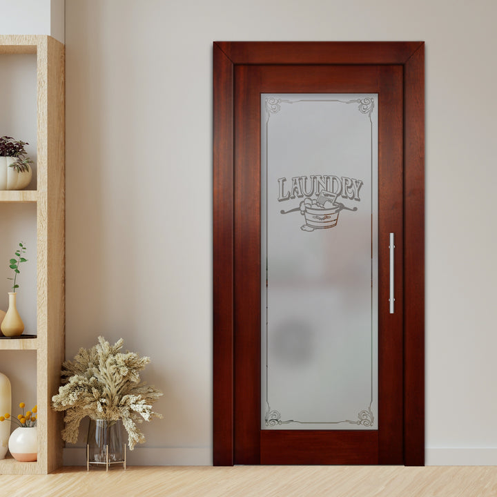 Self Closing Pivot Wooden Glass Door with Laundry Design Pwgd - 0441