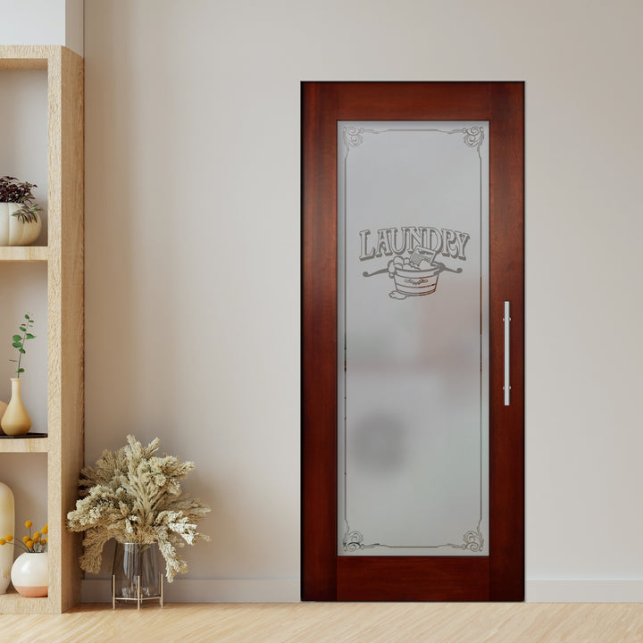 Self Closing Pivot Wooden Glass Door with Laundry Design Pwgd - 0441