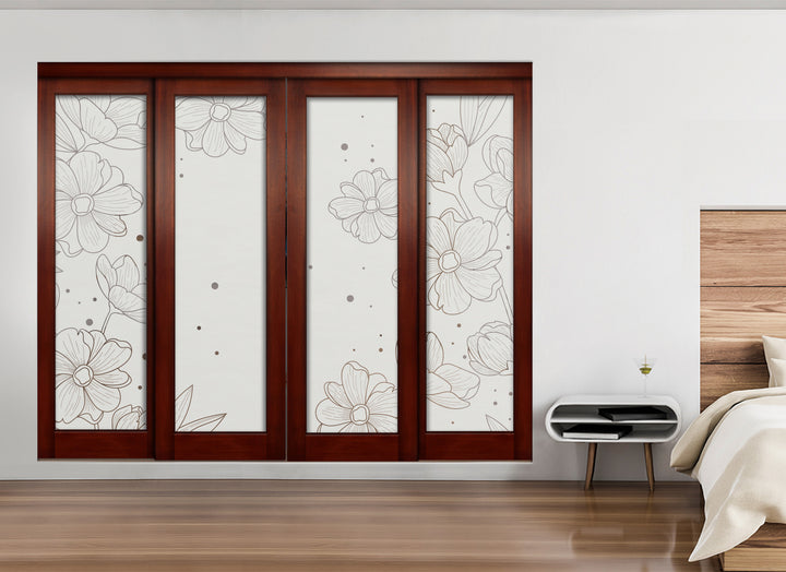 4 Leaf Sliding Bypass Closet Door with Frosted Panel Mec4 - 0536