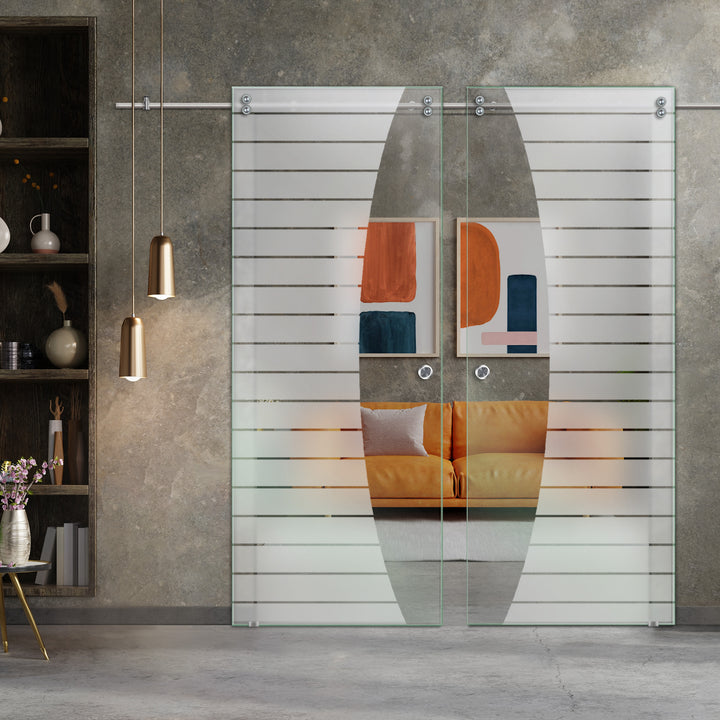 Double Sliding Glass Barn Door With Frosted Designs V2000 Sgf2 - 0750 - DoorDiscounter