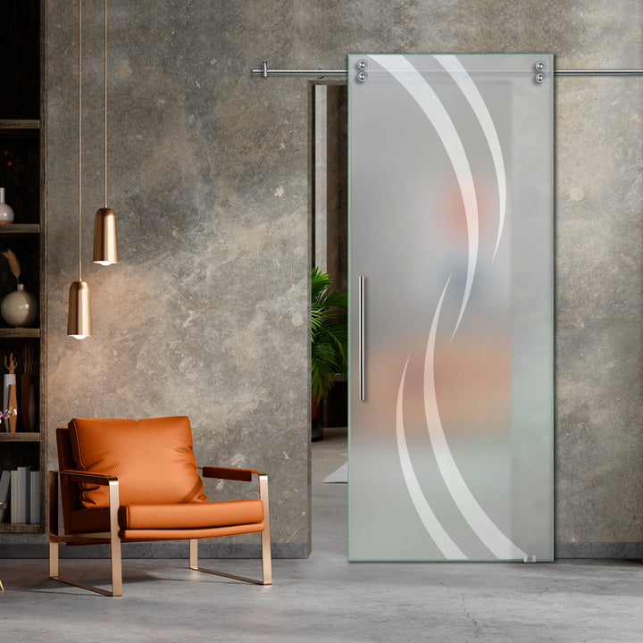SLIDING GLASS BARN DOOR WITH FROSTED DESIGNS V2000 SGF1 - 0641 - DoorDiscounter