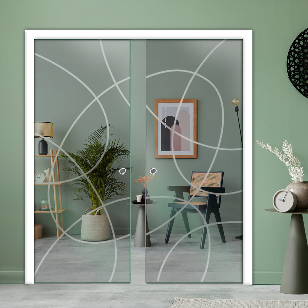 DOUBLE SLIDING POCKET GLASS DOOR WITH TRACK SYSTEM DPTS - 2613 - DoorDiscounter