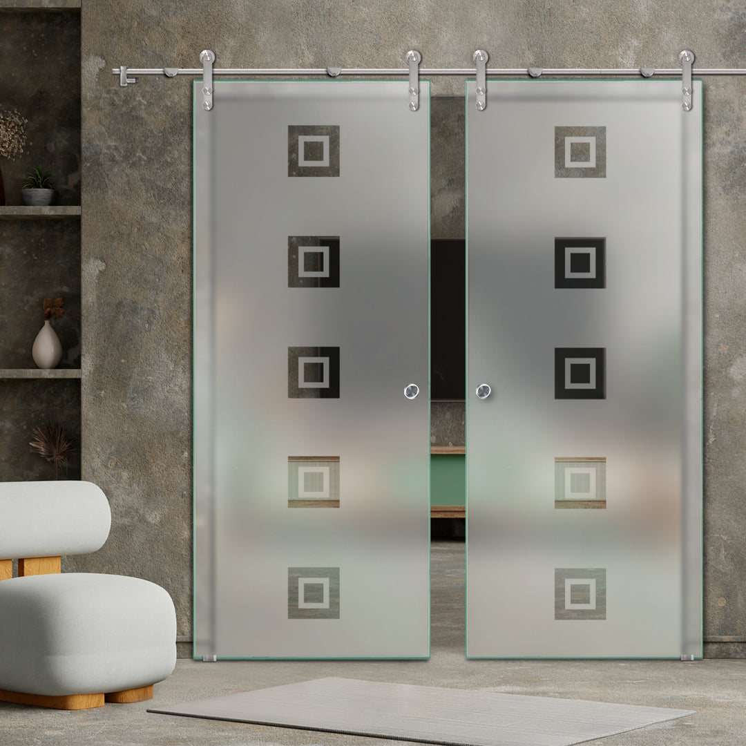 DOUBLE GLASS SLIDING BARN DOOR WITH DESIGN V1000 DSBD - 1739 - DoorDiscounter