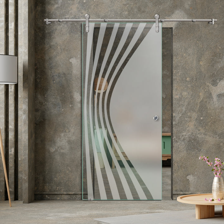 GLASS SLIDING BARN DOOR WITH DESIGN V1000 GSBD - 3290 - DoorDiscounter