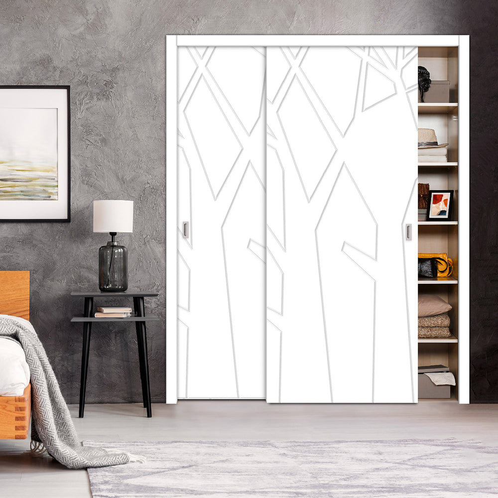 2 Leaf Bypass Sliding Closet Door with Modern Engraved Design & Hardware Kit 2SCD -0017 - DoorDiscounter