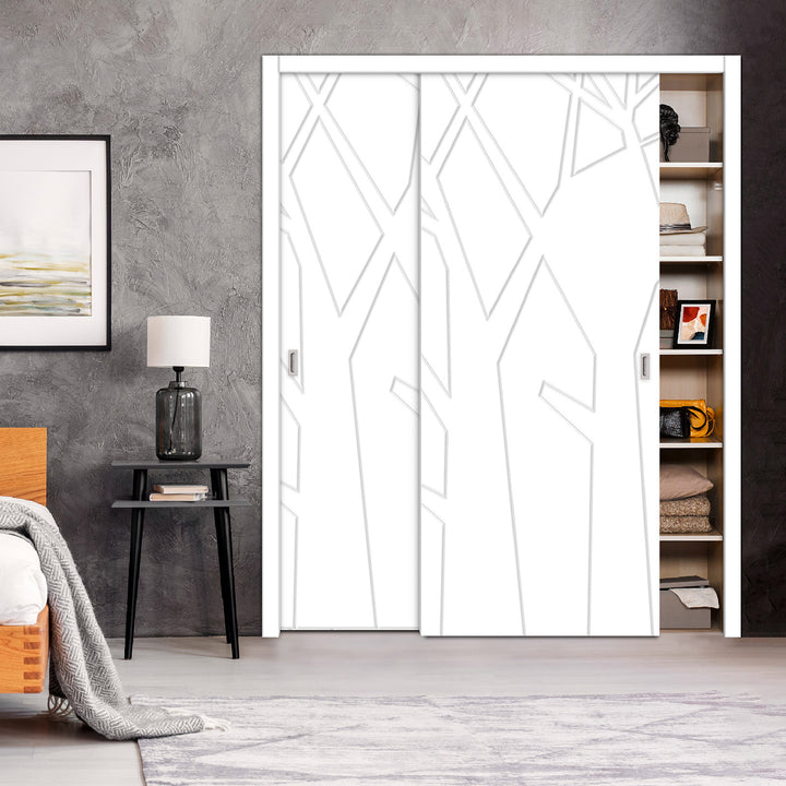 2 Leaf Bypass Sliding Closet Door with Modern Engraved Design & Hardware Kit 2SCD -0017 - DoorDiscounter