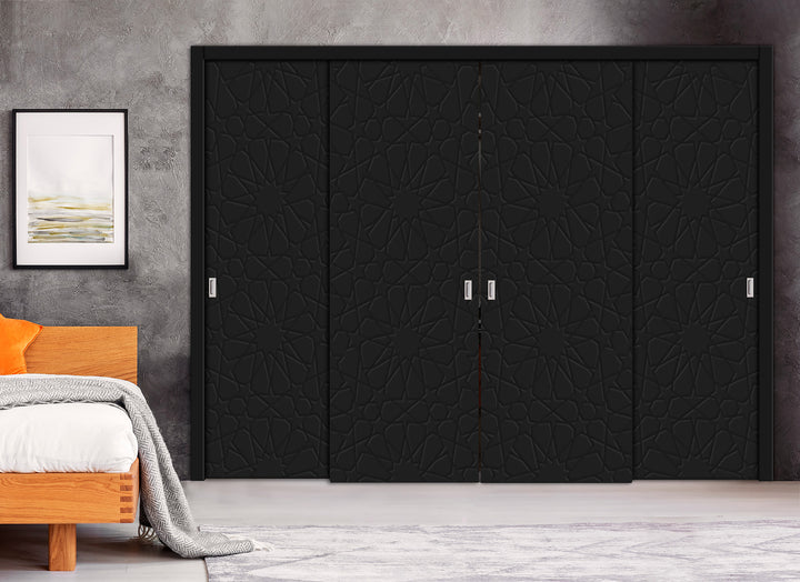 4 Leaf Bypass Sliding Closet Door with Modern Engraved Design & Hardware Kit 4SCD- 0076 - DoorDiscounter