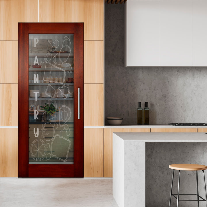 Self Closing Pivot Wooden Glass Door with Pantry Design Pwgd - 0464