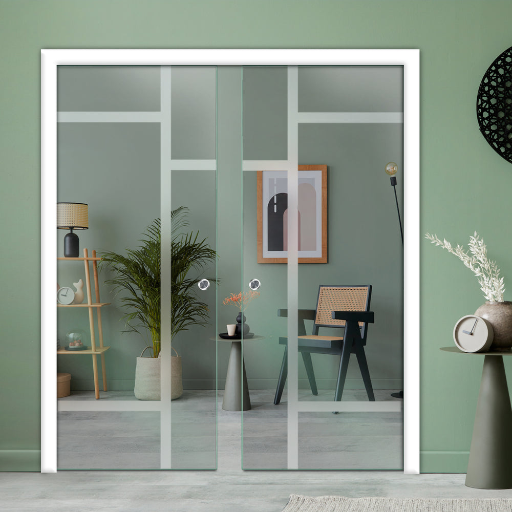 DOUBLE SLIDING POCKET GLASS DOOR WITH TRACK SYSTEM DPTS - 2614 - DoorDiscounter