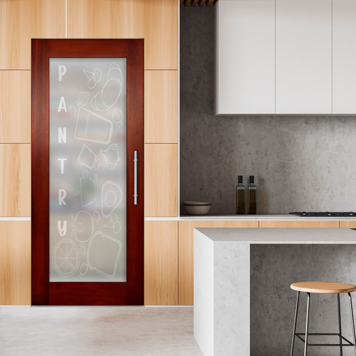 Self Closing Pivot Wooden Glass Door with Pantry Design Pwgd - 0464