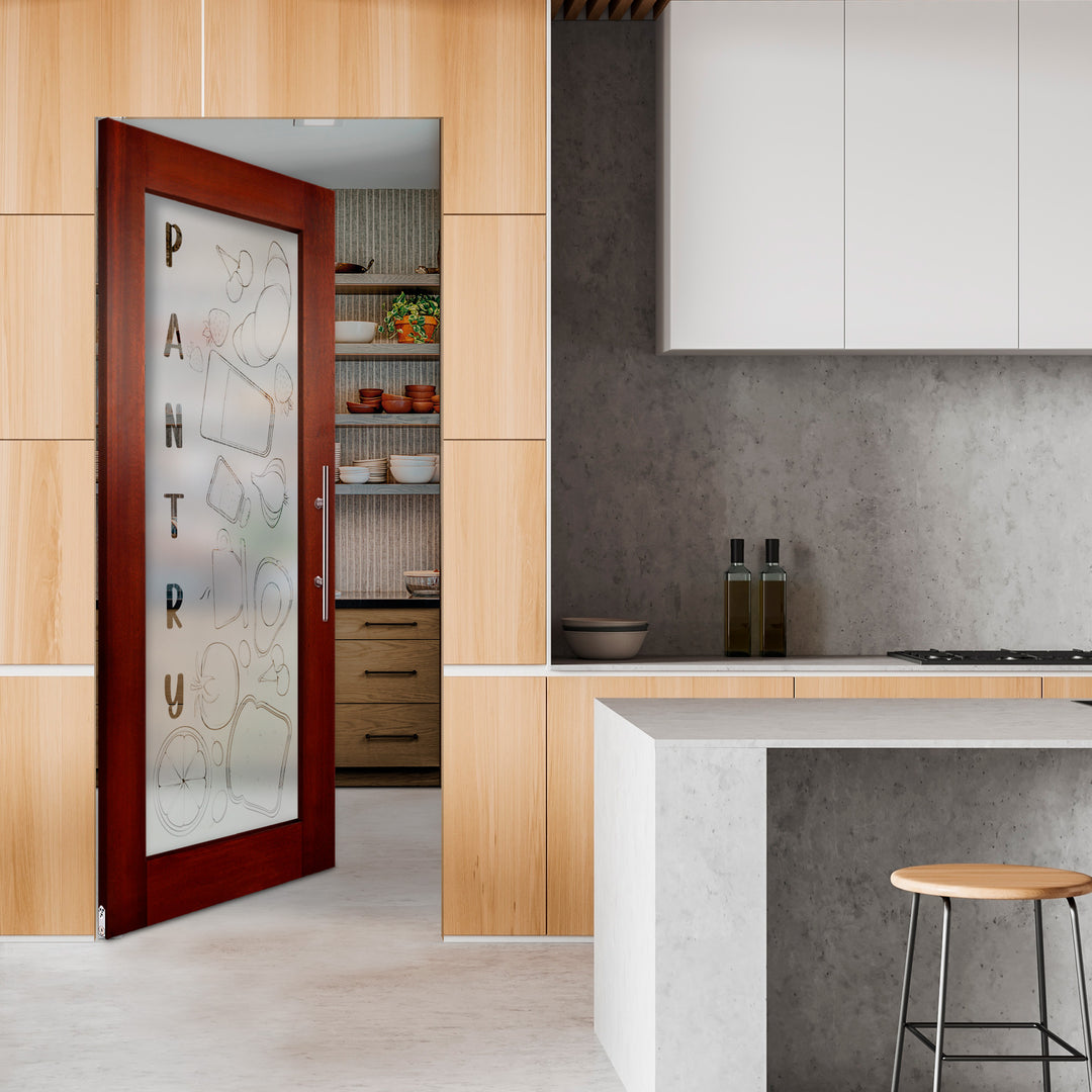 Self Closing Pivot Wooden Glass Door with Pantry Design Pwgd - 0464