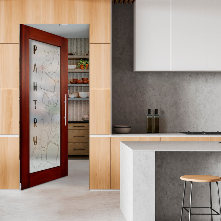 Self Closing Pivot Wooden Glass Door with Pantry Design Pwgd - 0464