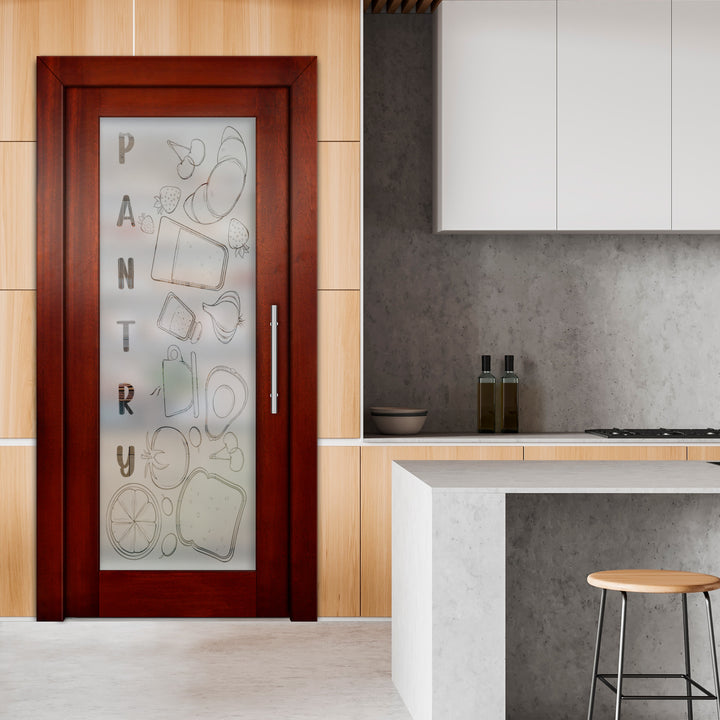 Self Closing Pivot Wooden Glass Door with Pantry Design Pwgd - 0464