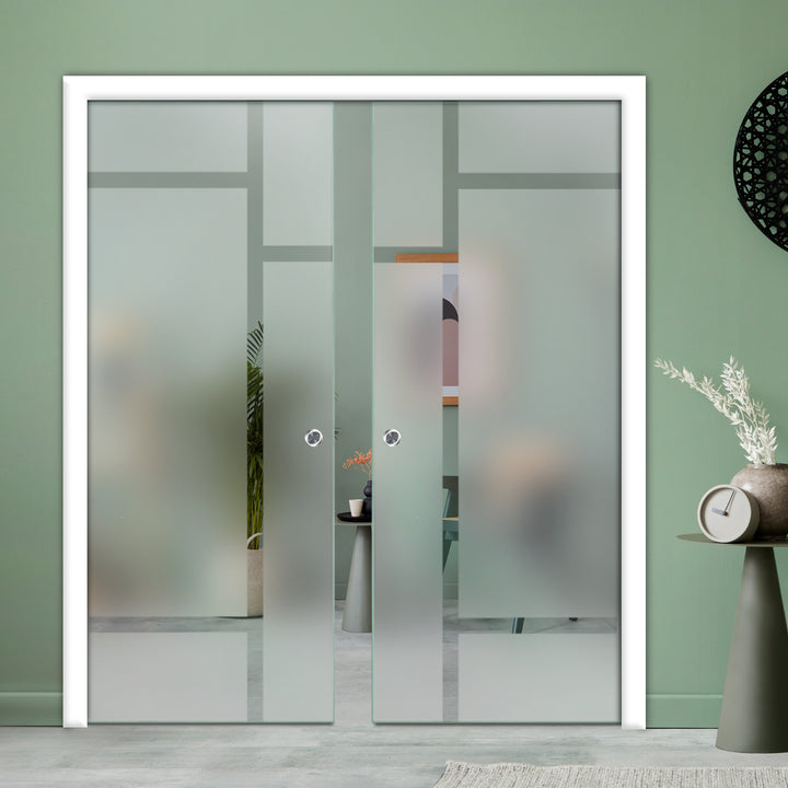 DOUBLE SLIDING POCKET GLASS DOOR WITH TRACK SYSTEM DPTS - 2614 - DoorDiscounter
