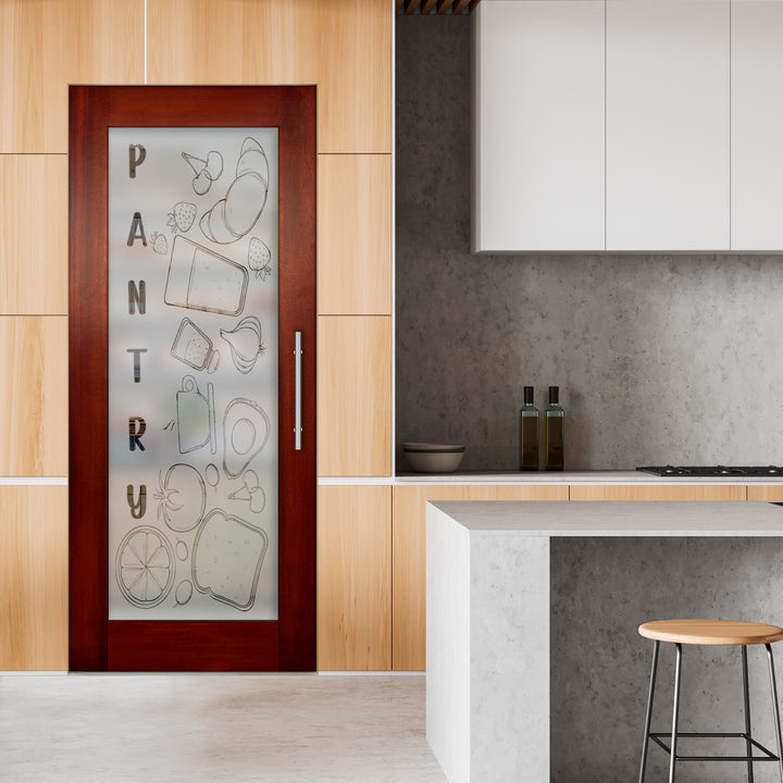 Self Closing Pivot Wooden Glass Door with Pantry Design Pwgd - 0464