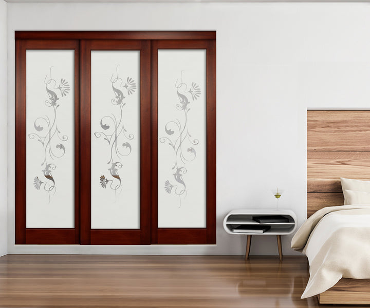 3 Leaf Sliding Bypass Closet Door with Frosted Panel Mec3 - 0199
