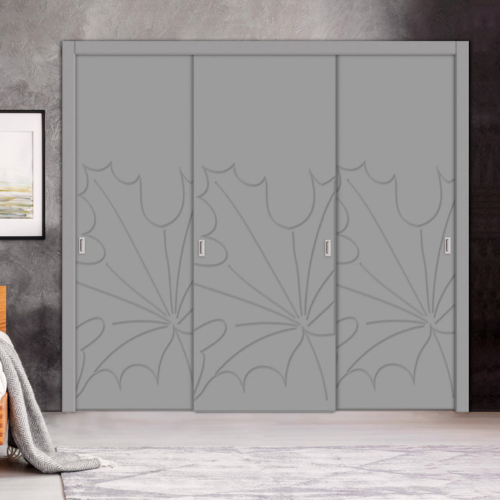 3 Leaf Bypass Sliding Closet Door with Modern Engraved Design & Hardware Kit 3SCD- 0123 - DoorDiscounter