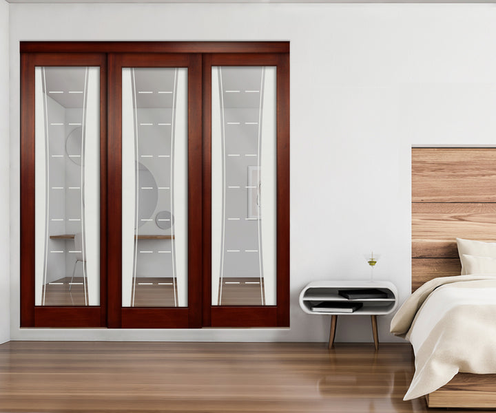 3 Leaf Sliding Bypass Closet Door with Frosted Panel Mec3 - 0200