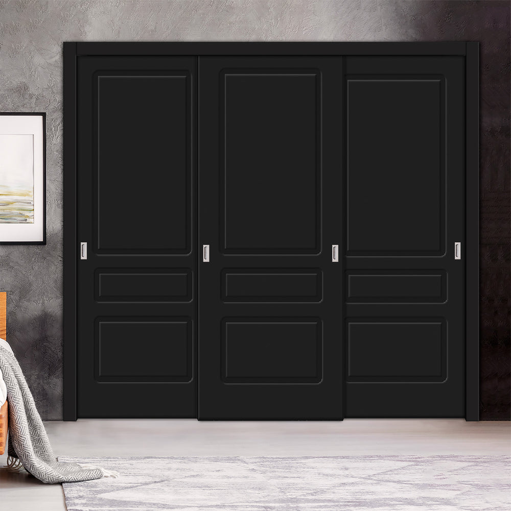 3 Leaf Bypass Sliding Closet Door with Modern Engraved Design & Hardware Kit 3SCD- 0003 - DoorDiscounter