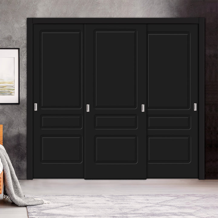 3 Leaf Bypass Sliding Closet Door with Modern Engraved Design & Hardware Kit 3SCD- 0003 - DoorDiscounter