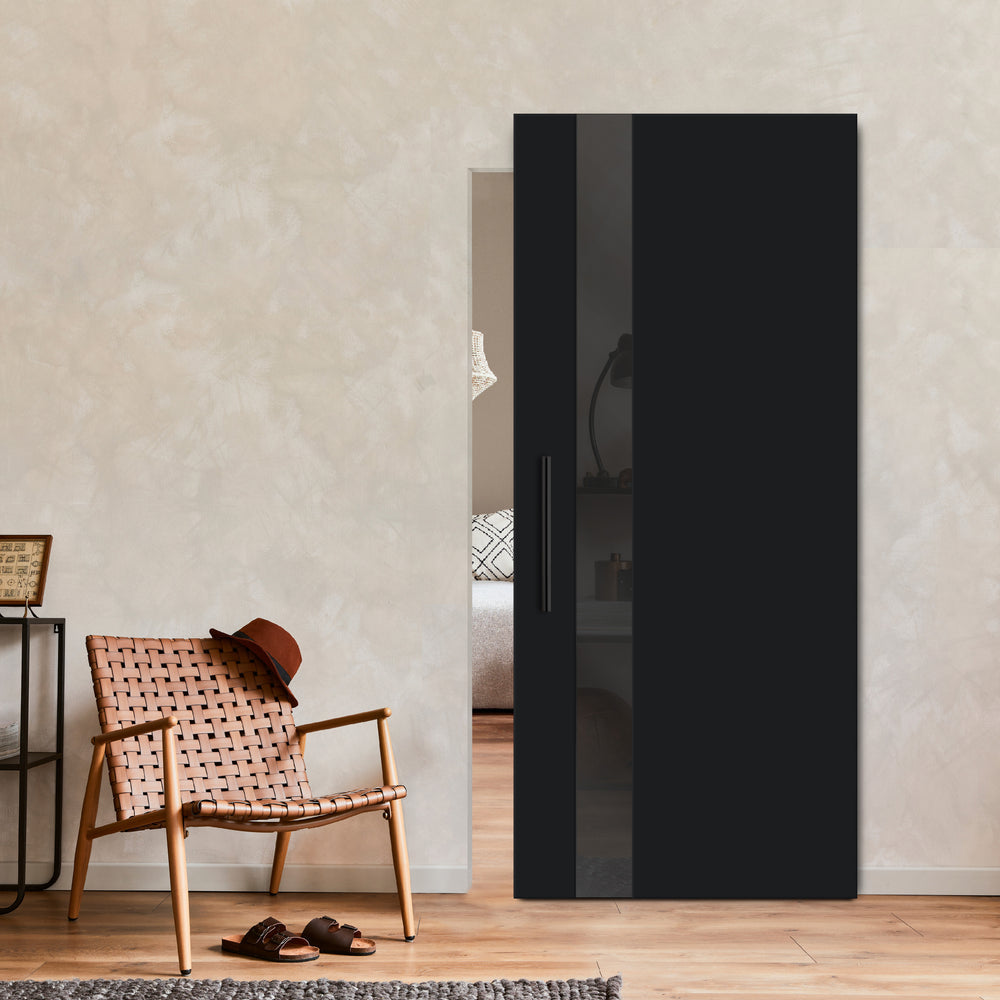 Flush Sliding Barn (Mirror/Colored Option Glass Insert) Door Hidden / Invisible Hardware FHID - 1021 - DoorDiscounter