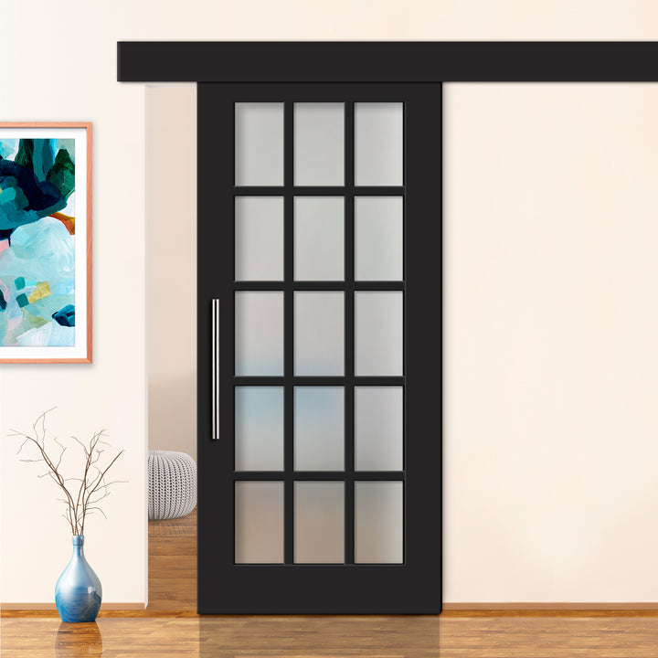 FRENCH 15 LITE SLIDING BARN DOOR WITH GLASS PANEL FDGP - 2840 - DoorDiscounter