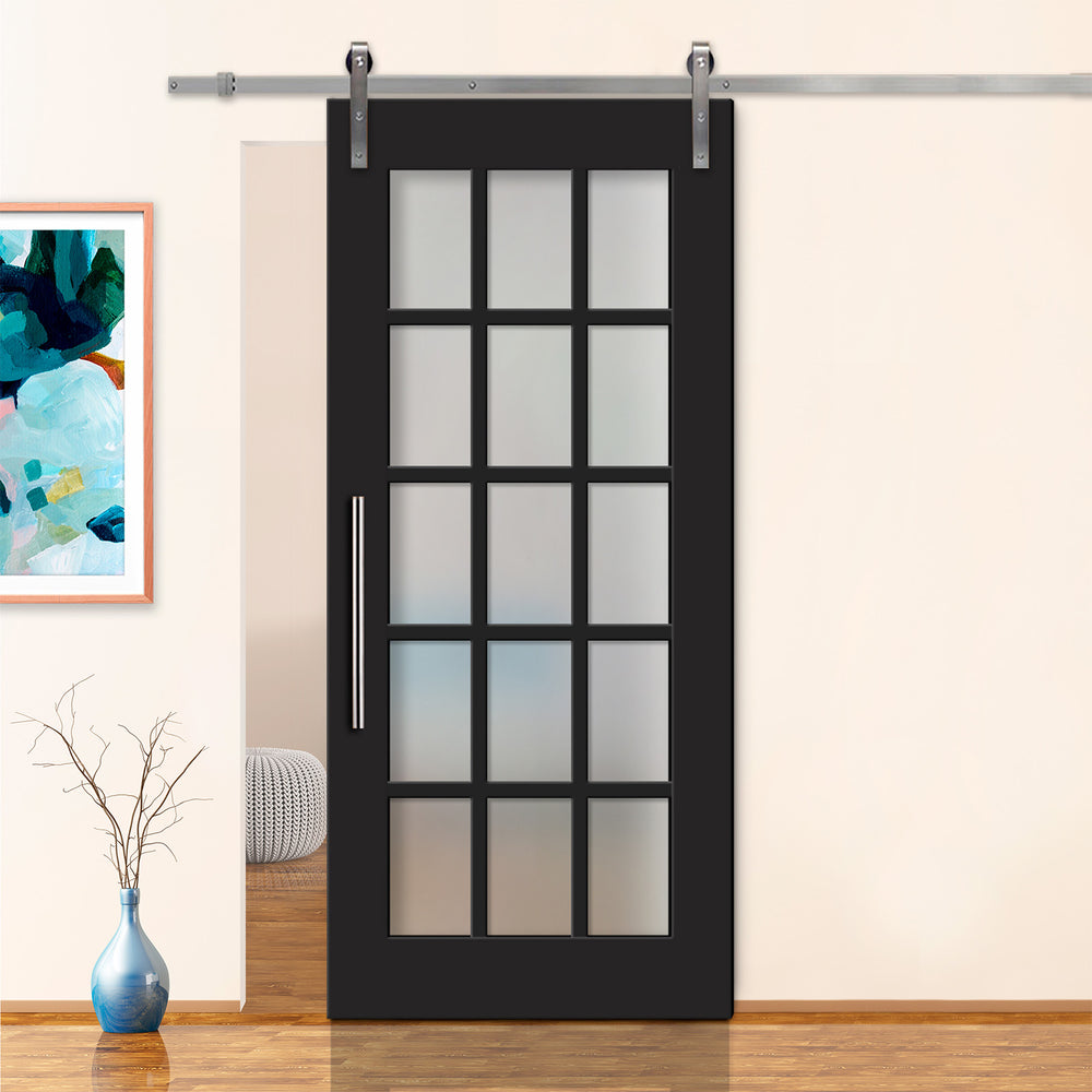 FRENCH 15 LITE SLIDING BARN DOOR WITH GLASS PANEL FDGP - 2840 - DoorDiscounter