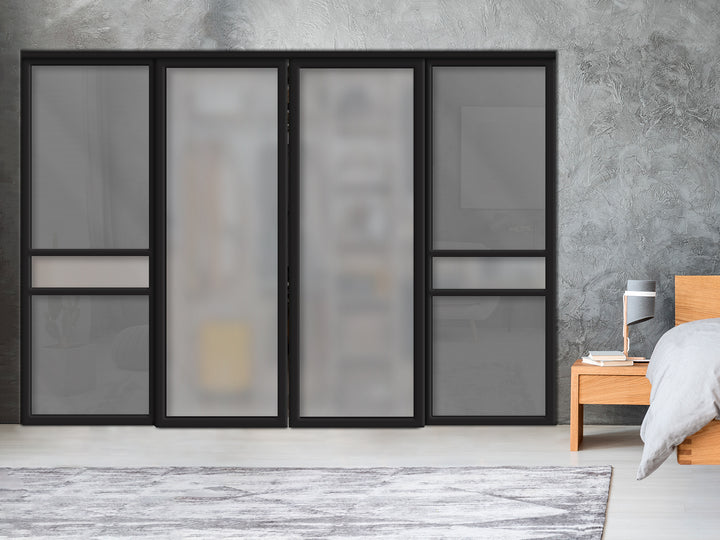 Sliding Bypass Closet Door with Glass & Mirror Panel Inserts MBS4 -0555 - DoorDiscounter