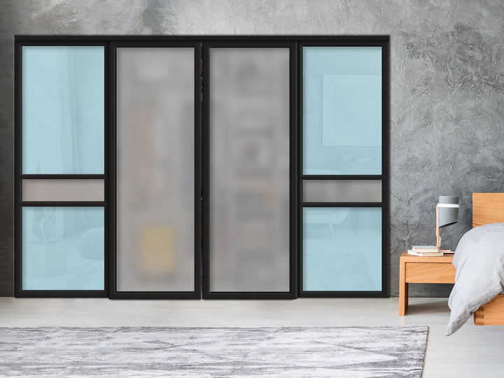Sliding Bypass Closet Door with Glass & Mirror Panel Inserts MBS4 -0552 - DoorDiscounter