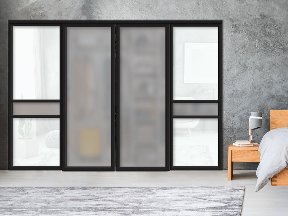 Sliding Bypass Closet Door with Glass & Mirror Panel Inserts MBS4 -0557 - DoorDiscounter