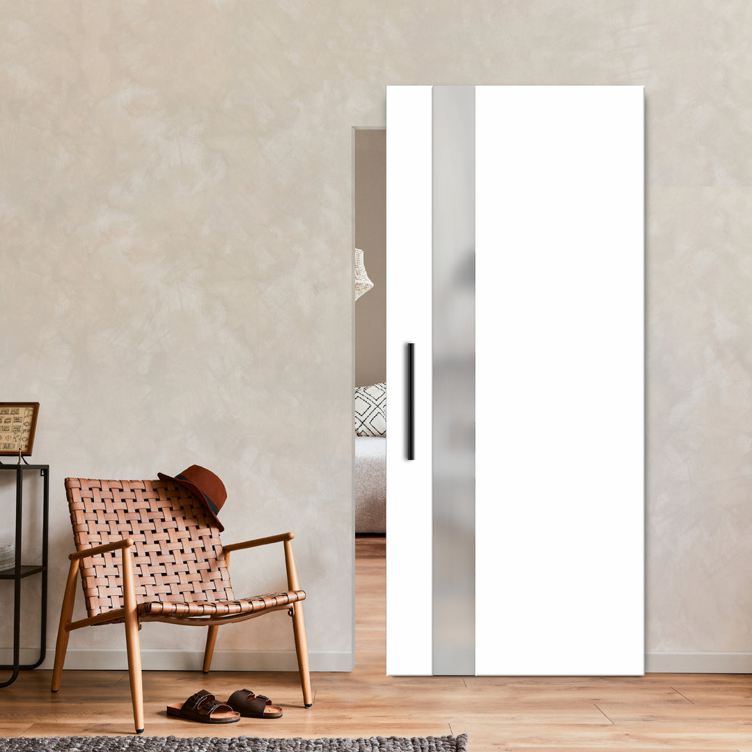 Flush Sliding Barn (Mirror/Colored Option Glass Insert) Door Hidden / Invisible Hardware FHID - 1021 - DoorDiscounter