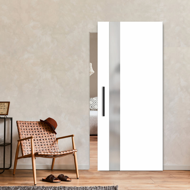 Flush Sliding Barn (Mirror/Colored Option Glass Insert) Door Hidden / Invisible Hardware FHID - 1021 - DoorDiscounter