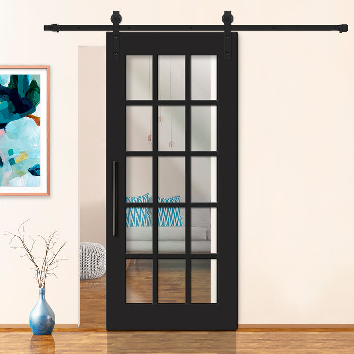 FRENCH 15 LITE SLIDING BARN DOOR WITH GLASS PANEL FDGP - 2840 - DoorDiscounter