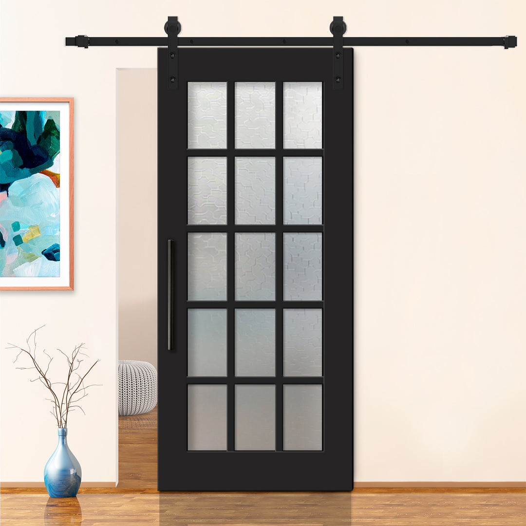 FRENCH 15 LITE SLIDING BARN DOOR WITH GLASS PANEL FDGP - 2840 - DoorDiscounter