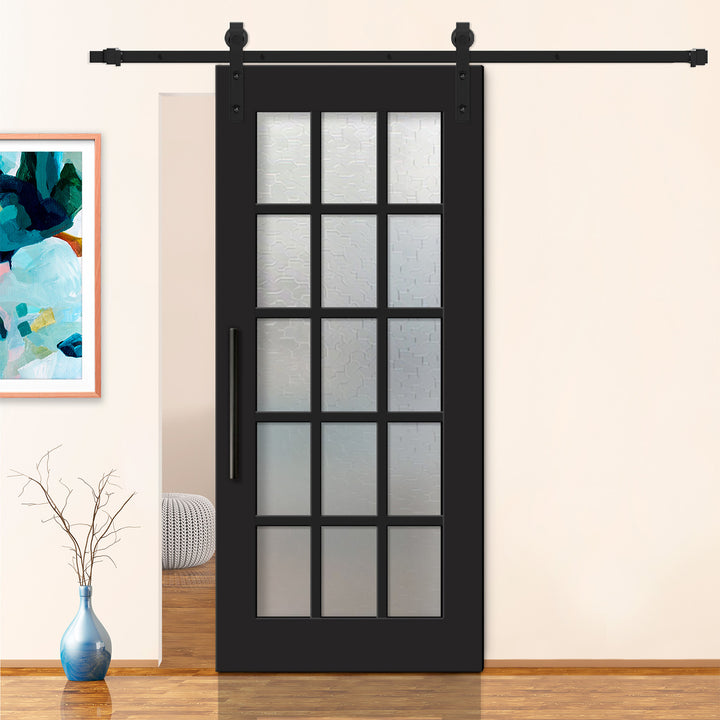 FRENCH 15 LITE SLIDING BARN DOOR WITH GLASS PANEL FDGP - 2840 - DoorDiscounter