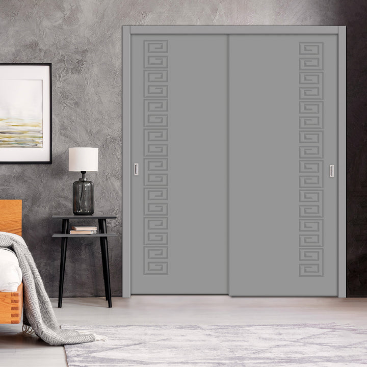 2 Leaf Bypass Sliding Closet Door with Modern Engraved Design & Hardware Kit 2SCD - 0002 - DoorDiscounter