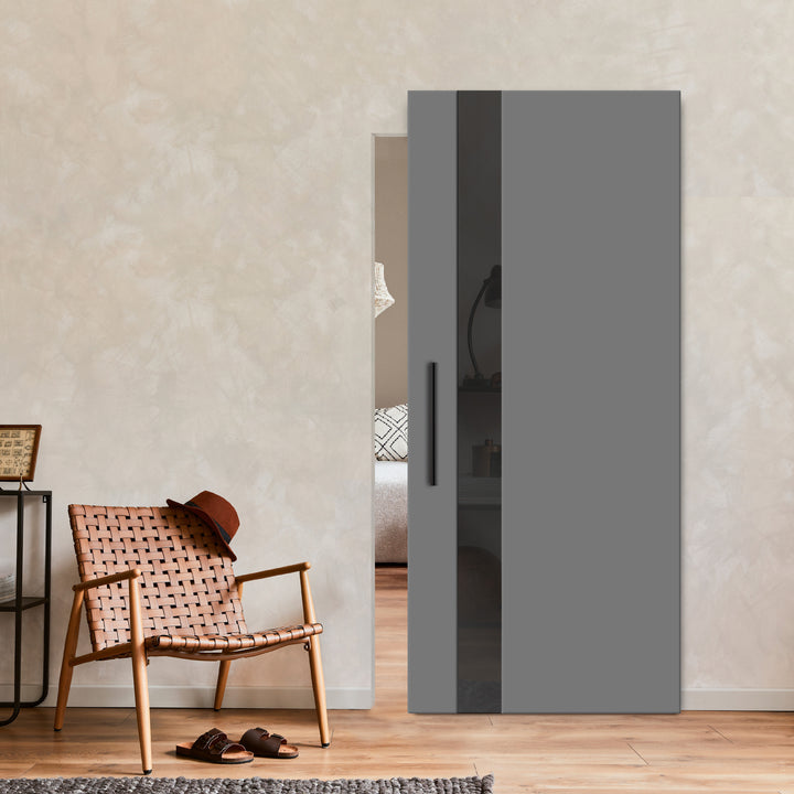 Flush Sliding Barn (Mirror/Colored Option Glass Insert) Door Hidden / Invisible Hardware FHID - 1021 - DoorDiscounter