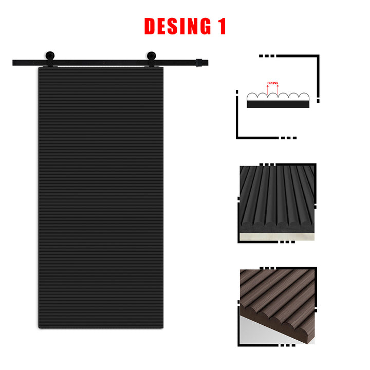 Fluted Wooden Sliding Barn Door With Horizontal Lines FWSB - 1385 - DoorDiscounter