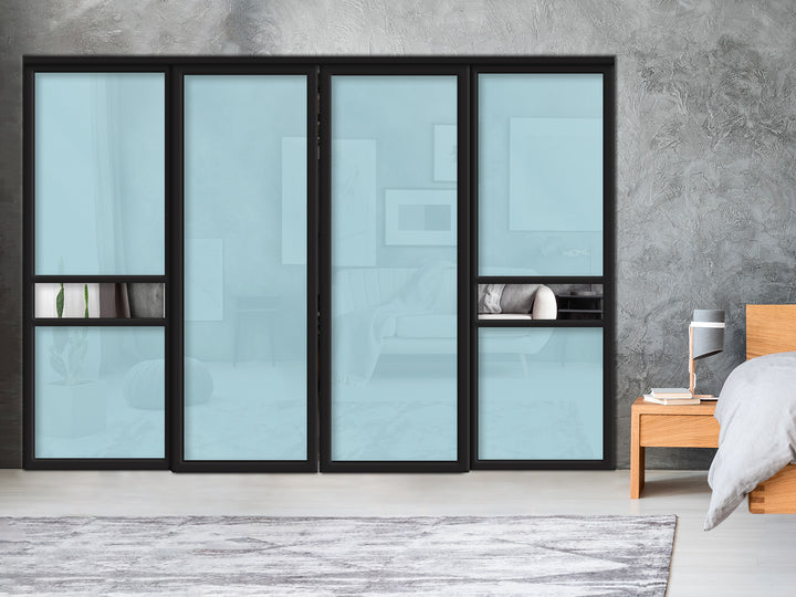 Sliding Bypass Closet Door with Glass & Mirror Panel Inserts MBS4 -0552 - DoorDiscounter
